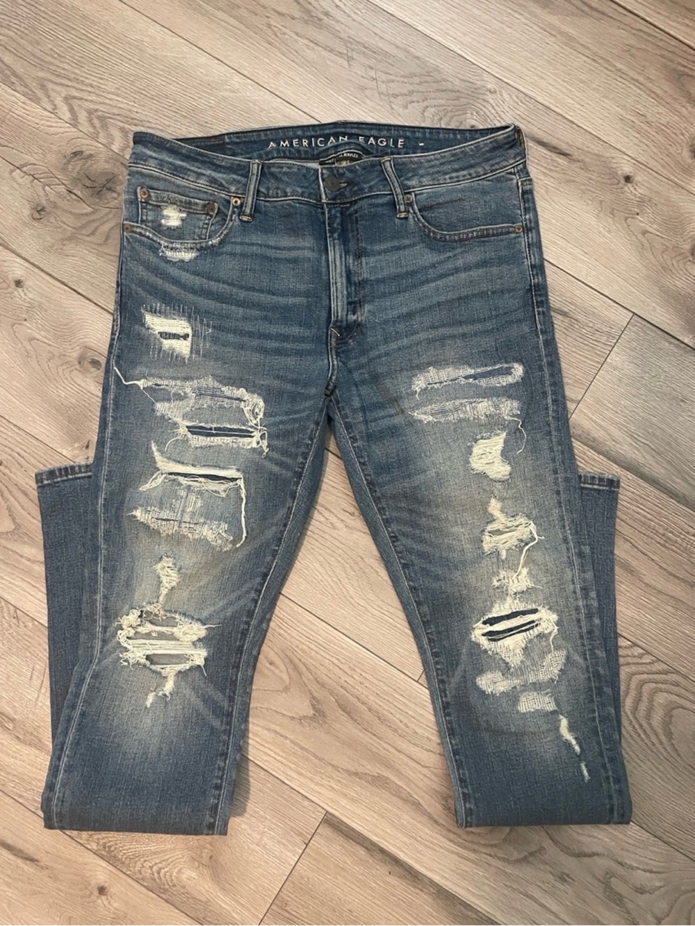 American Eagle Outfitters Distressed Skinny Jeans - Dark Blue